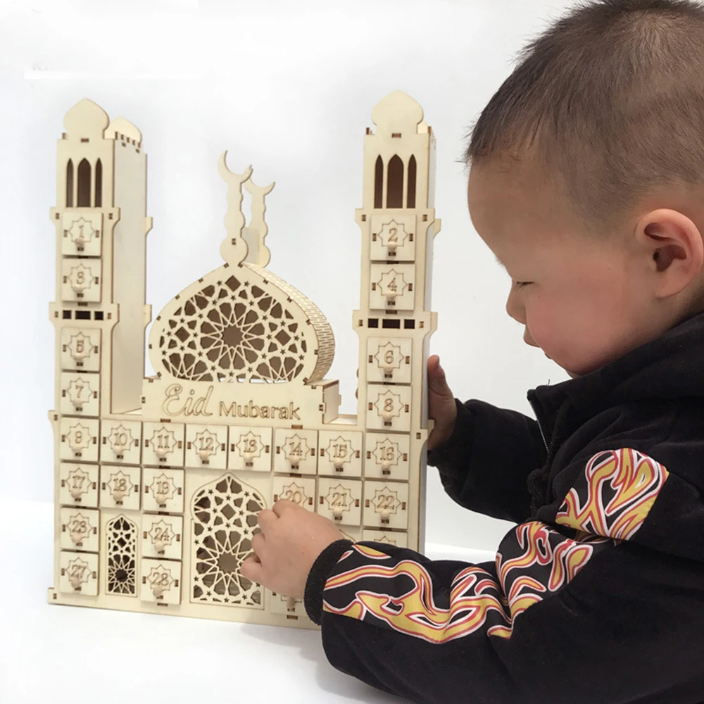 Новый деревянный календарь для Рамадана Eid Mubarak Адвента DIY дворец светодиодный