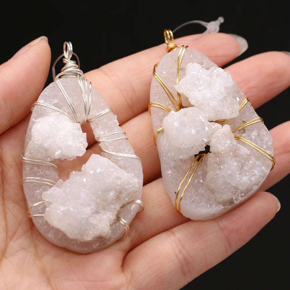 

New Natural White Druzy Stone Pendant Winding Irregural Agates Pendant for Making DIY Jewerly Necklace Accessories 35x55mm