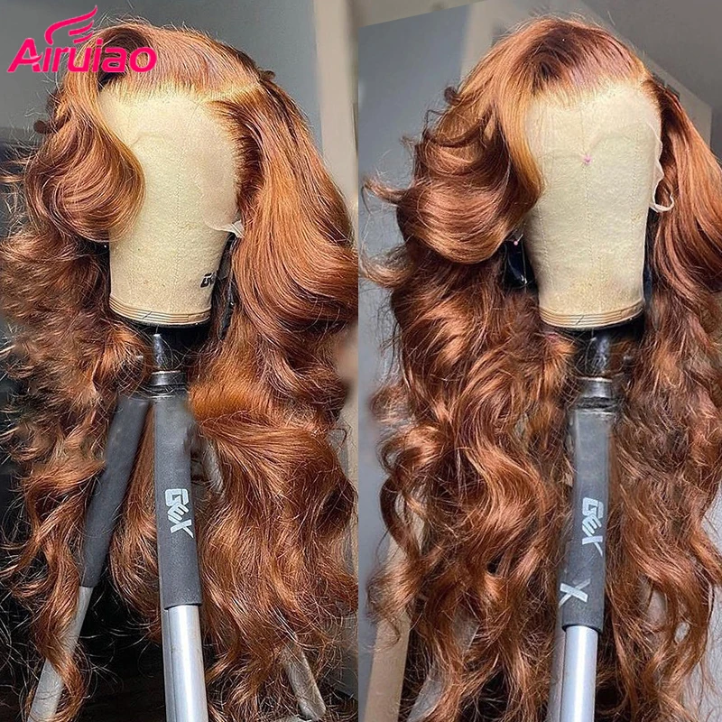 

Honey Blonde Body Wave 13x4 Lace Front Wig Human Hair Pre Plucked Brown Colored Full HD Transparent Lace Frontal Wigs For Women