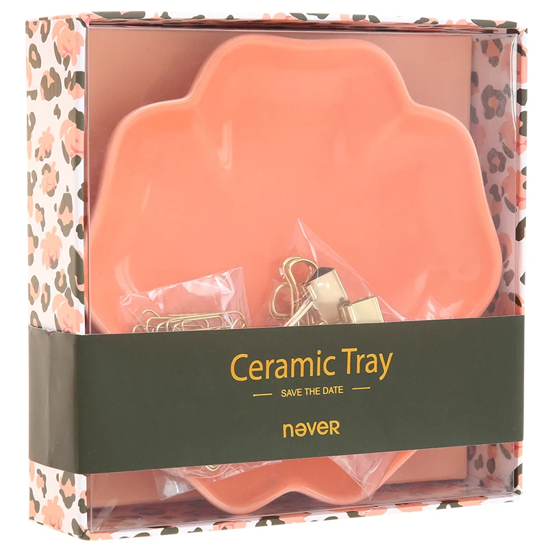 

Never Leopard Grain Office Desk Organizer Kit Stationery Set Ceramic Tray Paper Clips Binder Clip Business Gift Set Supplies
