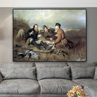 Картина маслом на холсте, с изображением охотников на отдыха, для гостиной