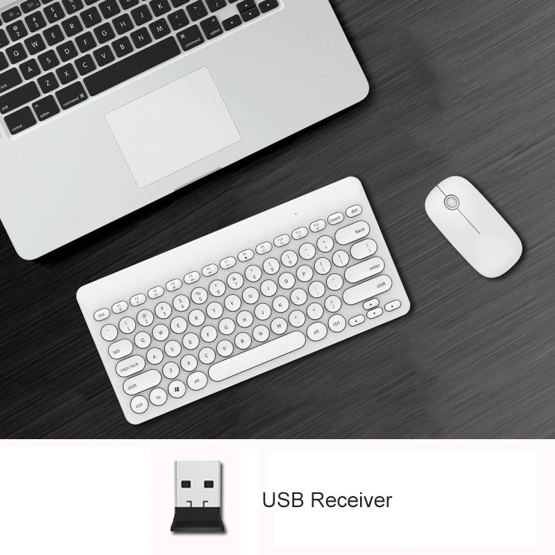 Mini White 2,4G USB Беспроводная игровая клавиатура мышь комбинированная круглая кнопка клавиатура Бесшумная мышь для Macbook lenovo Dell Asus hp ноутбук компьютер - Цвет: Mini White