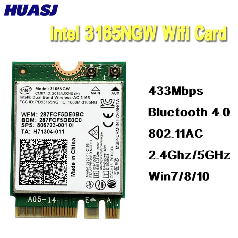 Huasj двухдиапазонный 2 4G/5Ghz 433Mbps Intel 3165AC NGFF 802.11ac WiFi 3165NGW M.2 WLAN карта + BT 4 0 сетевой мини