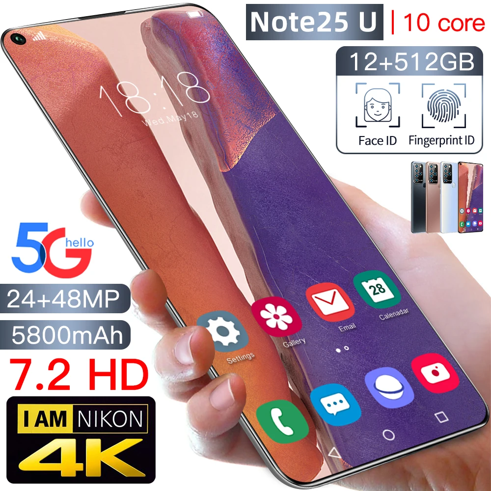 

New Arrival Note25U 2021 Global Version Smartphone 12+512G 7.2Inch MTK6889 10Core 24+48G 5800MAH 5G Network 1440*3088