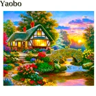 Алмазная вышивка, садовый пейзаж, хижина, восход солнца, 5D алмазная живопись, Набор для вышивки крестиком, картины-пазлы для украшения гостиной