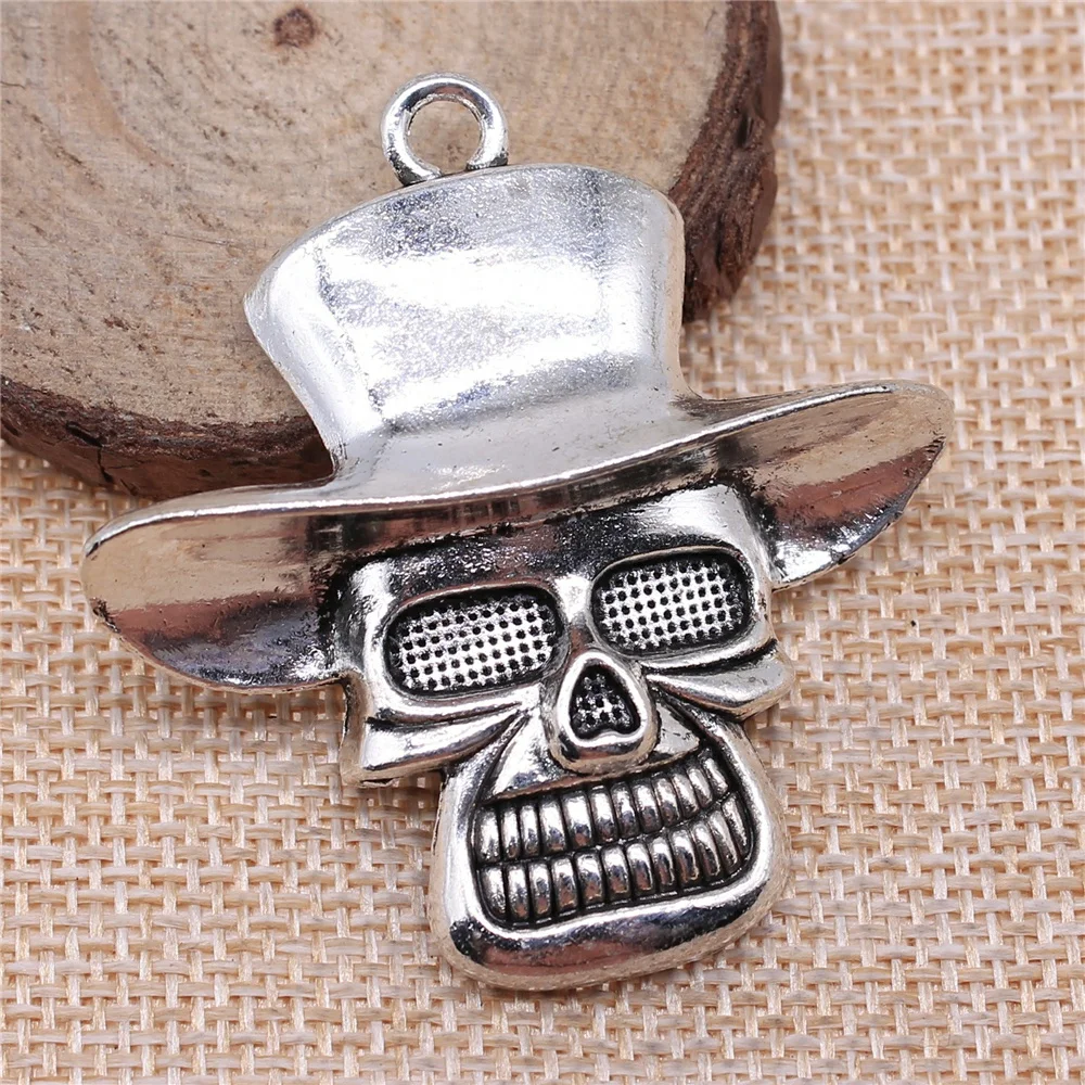 WYSIWYG 2 шт., 50x48 мм, подвески в виде черепа, посеребренные подвески в античном стиле, детали ювелирных изделий, фурнитура для ювелирных изделий
