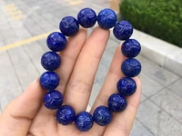 natural lapis lazuli royal blue carved round beads bracelet 14 8mm gemstone genuine lapis bless healing stone women men aaaaa