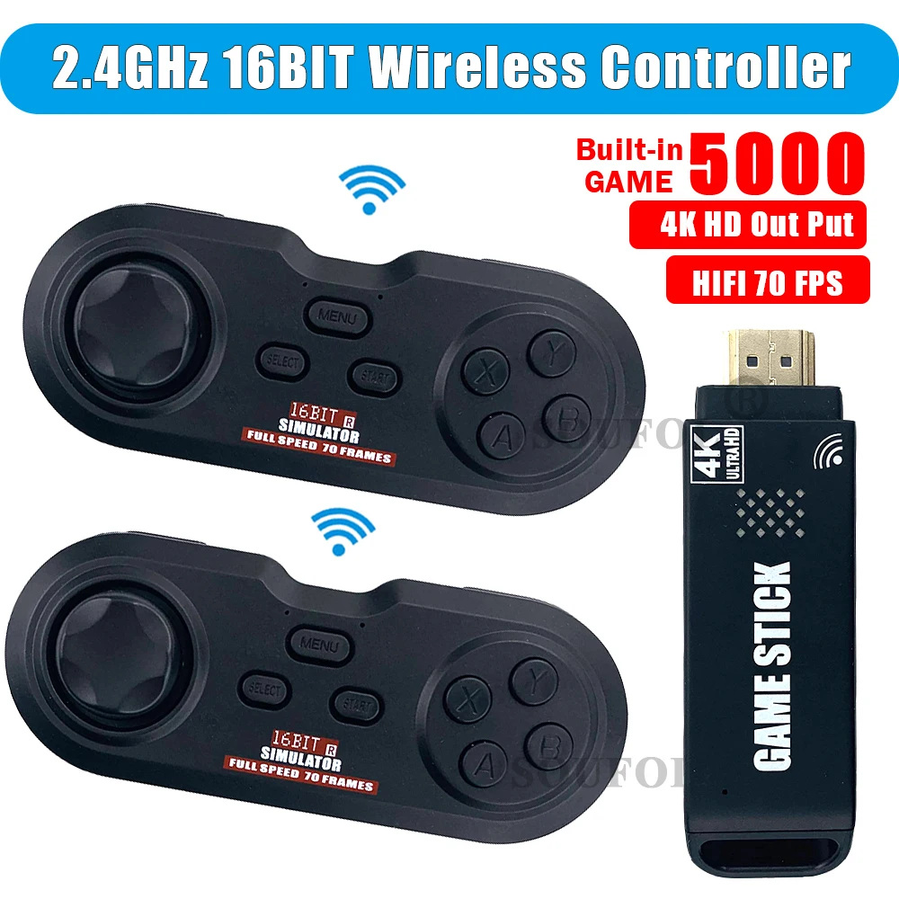 

TV Video 16Bit MINI USB Wireless Handheld Game Console Controller Built In 5000 Classic Games Stick Support 4K Output Two Player