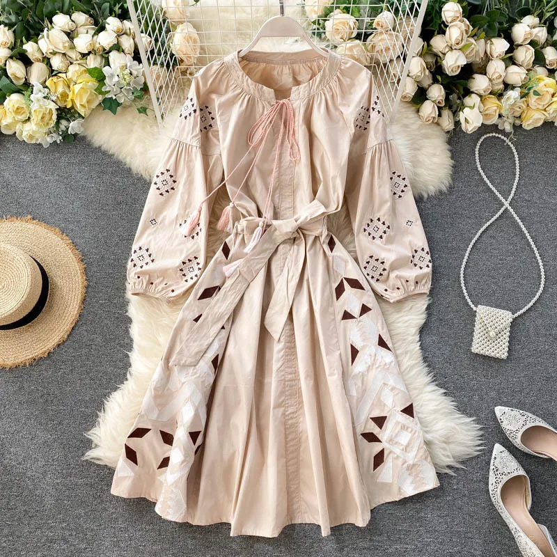 Женское винтажное платье с вышивкой SINGRAIN повседневное ТРАПЕЦИЕВИДНОЕ ПЛАТЬЕ