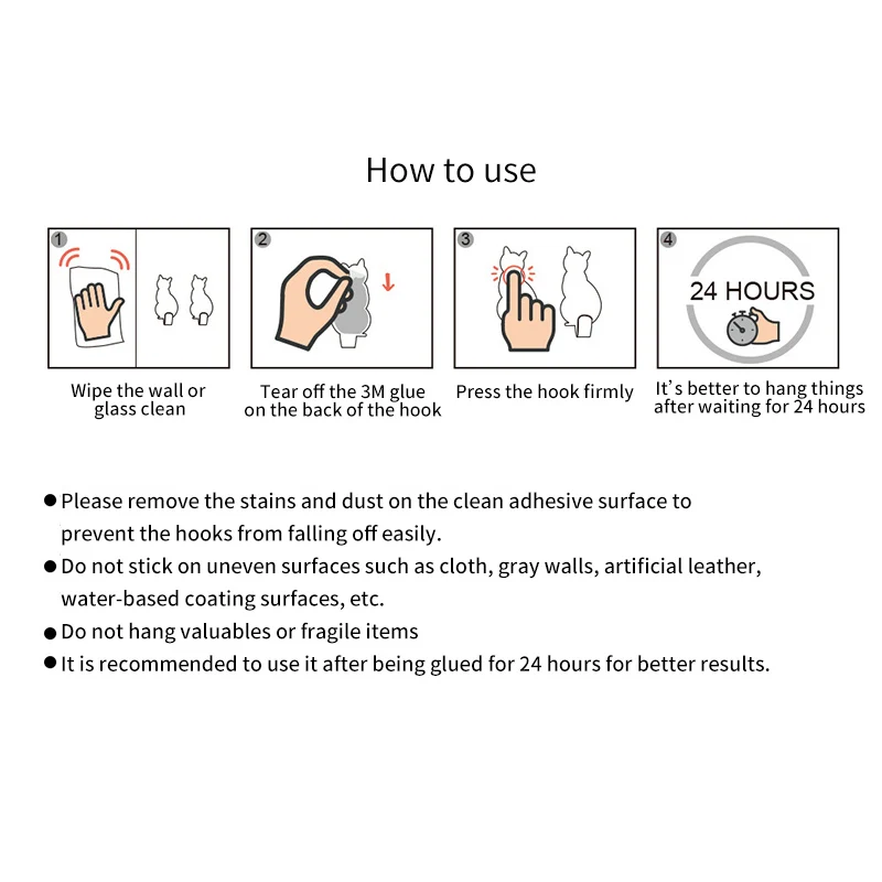 

Self Adhesive Hook Cartoon Cat Pattern Bathroom Storage Rack Kitchen Hook Attached To Wall Stainless Steel Hook