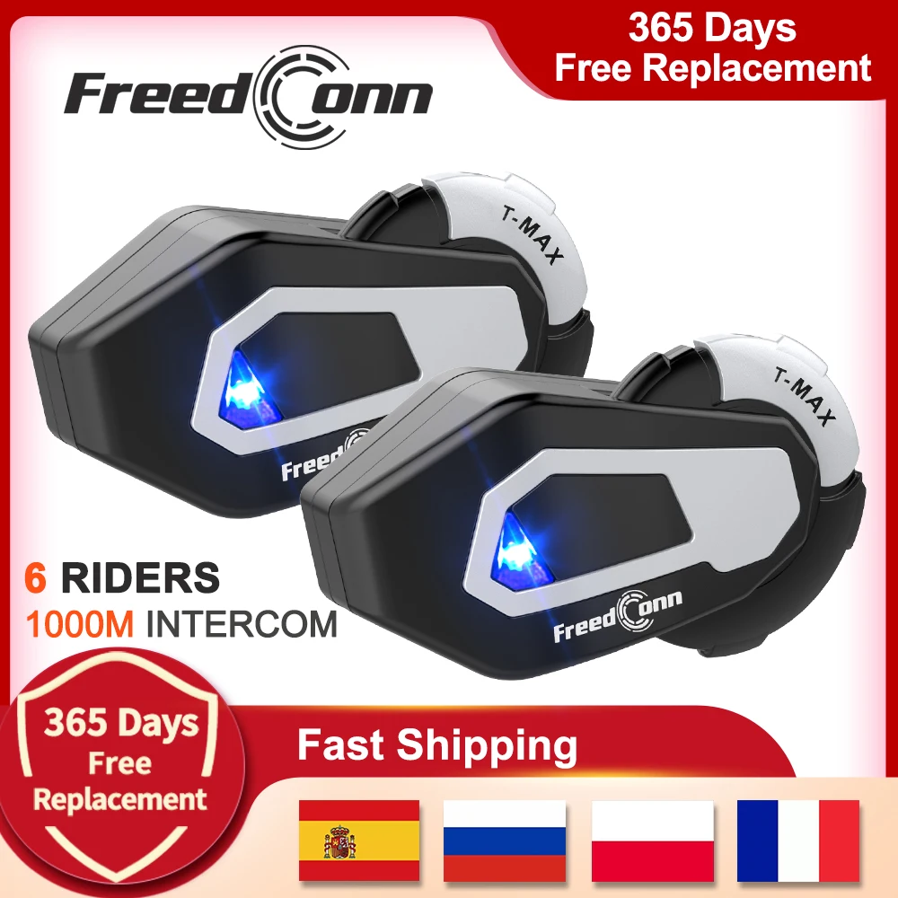 FreedConn T-MAX мотоциклетный шлем Buletooth Intercom 6 Riders motor FM radio moto гарнитура 1000 м беспроводные наушники для прослушивания музыки - изображение
