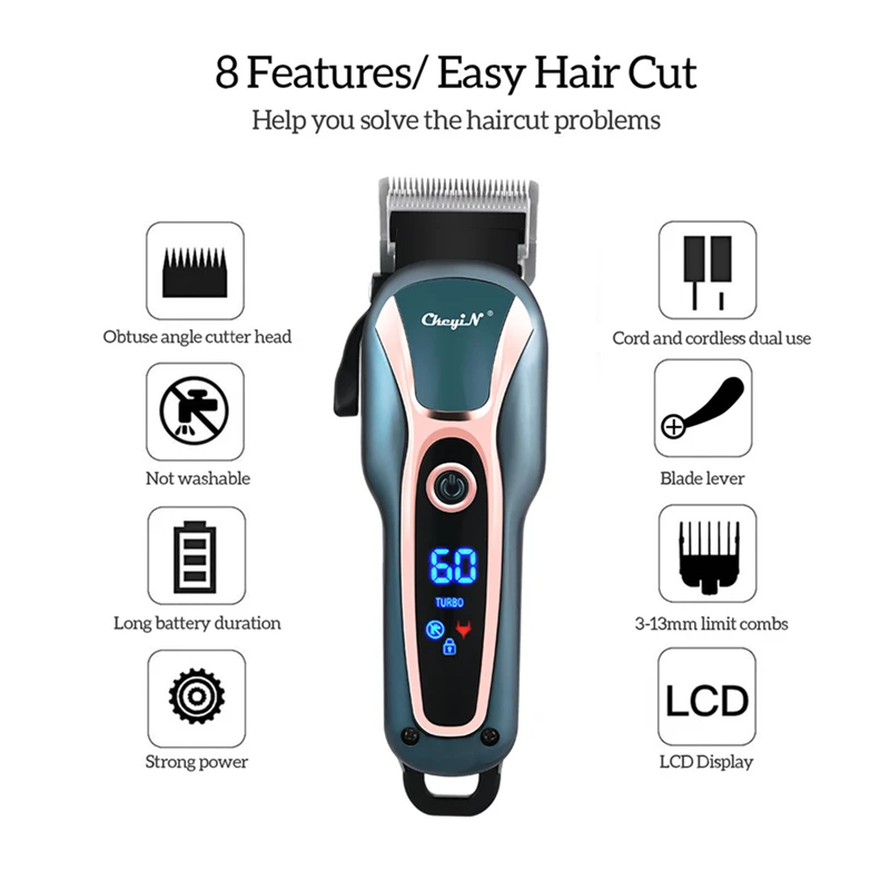 CkeyiN LCD Professional Hair Clipper Men's Barber Beard Trimmer Electric Rechargeable Cutting Machine Cordless Haircut Adult Kid | Бытовая