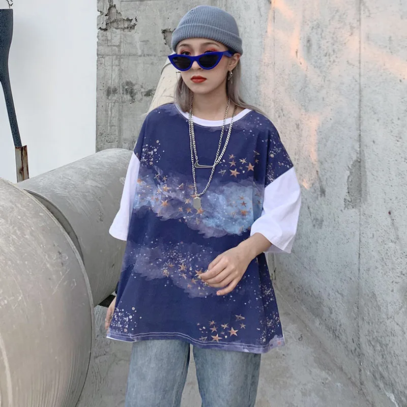 Летняя женская футболка новая свободная Корейская версия cec super fire net красная