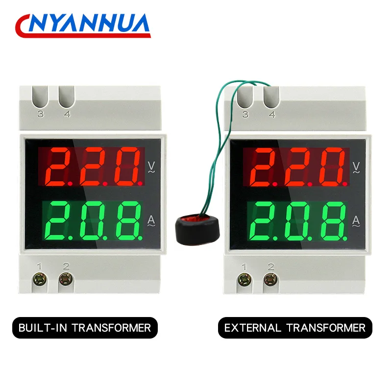 

Din-Rail AC Digital Voltmeter Ammeter Meter Digital Display 220V380V Multi-function Meter D52-2042 with current transformer
