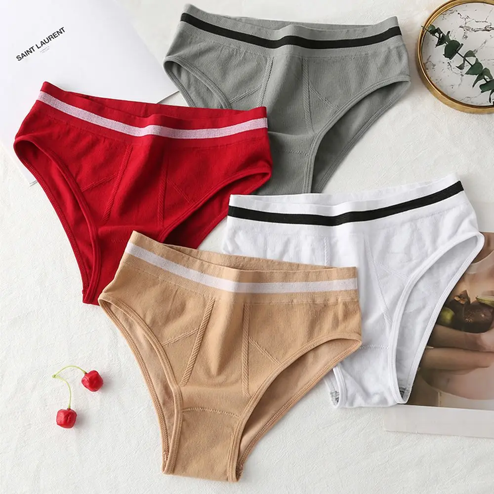 

Comfortable High-waist Panties New Fashion Solid Color Seamless Underwear Breathable Cotton Crotch Lingerie for Women Briefs