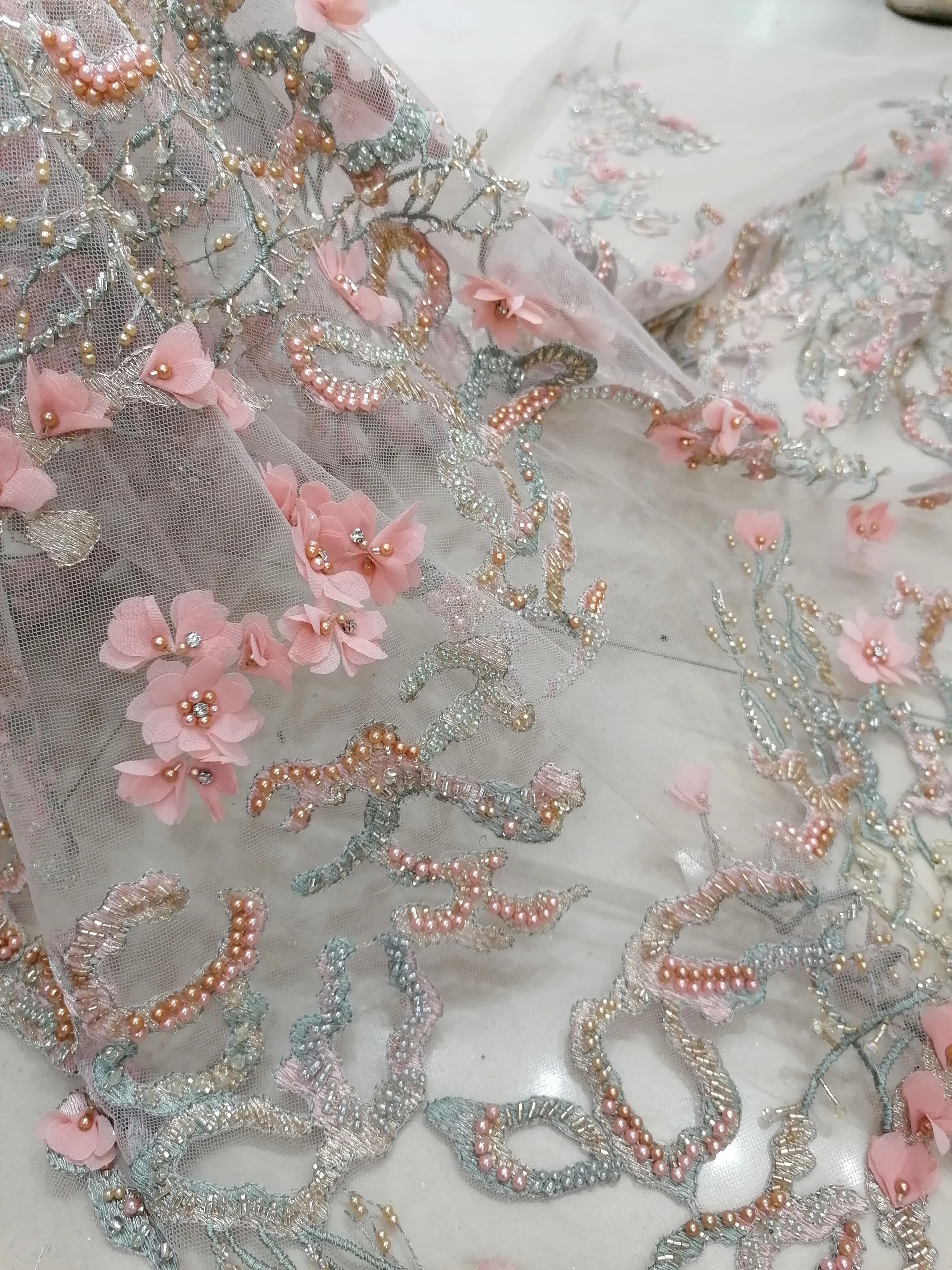 Роскошная ткань тяжелая промышленность ручная работа вышитая бисером 5 ярдов