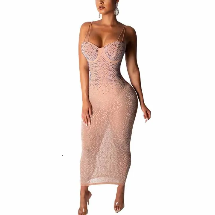 Женское платье на тонких бретельках длинное прозрачное Сетчатое с открытой