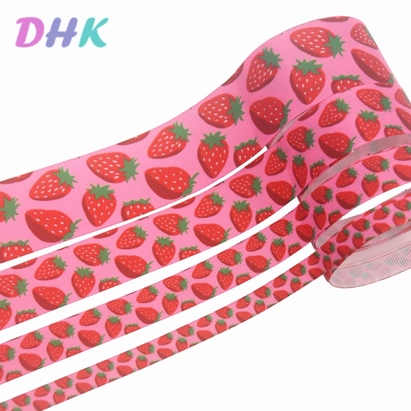 

DHK 4 sizes options 5yards strawberry Printed Grosgrain Ribbon Accessory Hairbow Headwear Decoration DIY Wholesale E1848