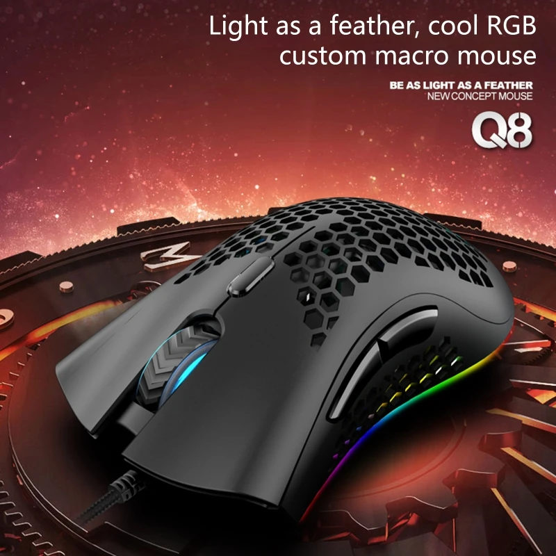 

7200DPI 6 Key Light Weight Hollowed Shell RGB Gaming Mouse E-sports Mice for FPS Games PUBG MOBA LOL PC Game Accessories