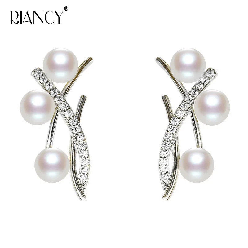 Милые маленькие женские серьги из серебра 925 пробы с жемчугом