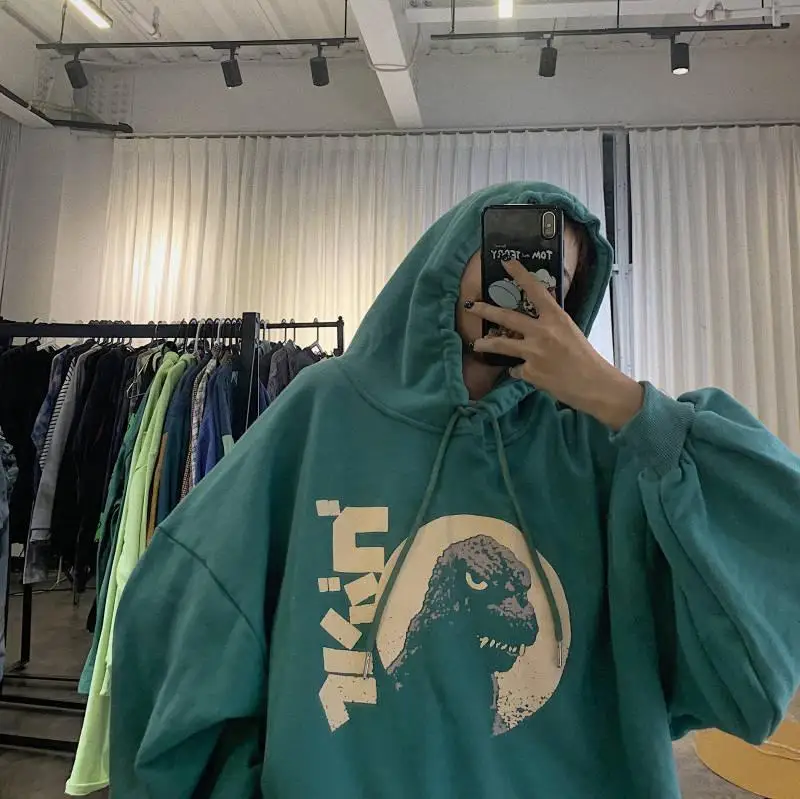 

Oversize Autumn Hong Kong style printed loose hooded cartoon student hoodie men's fashion hoodie coat roupas masculinas