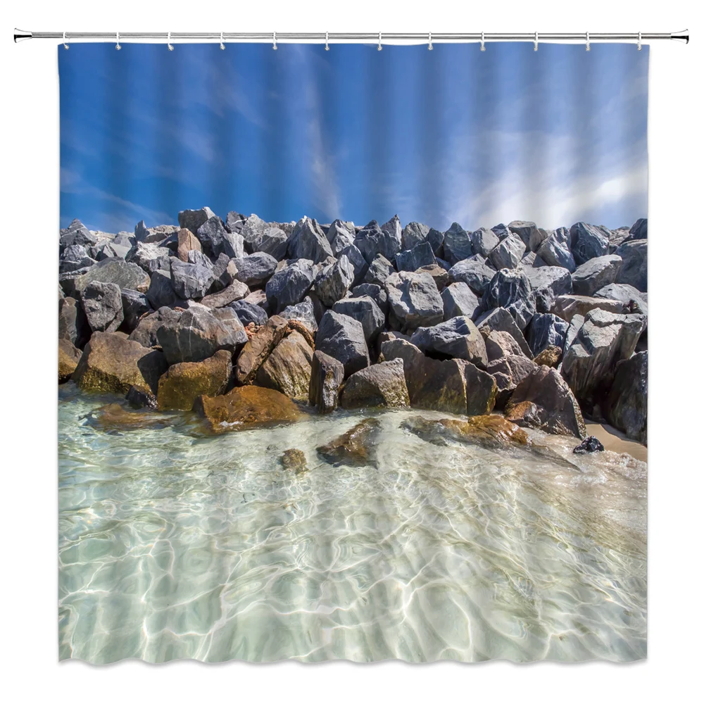 

3d Scenery Shower Curtain Design Watercolor Bathroom Decor Home Color Bathtub Polyester Curtain Set With Rug Set