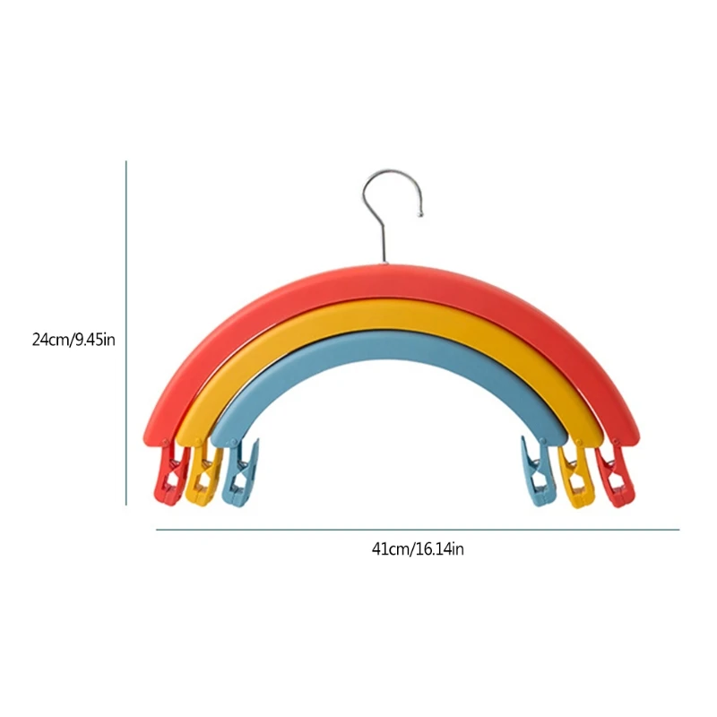 

K3NA 2pcs 3 Layer Rotating Clothes Hanger Rainbow Anti-Slip Clothespin Clip for Socks