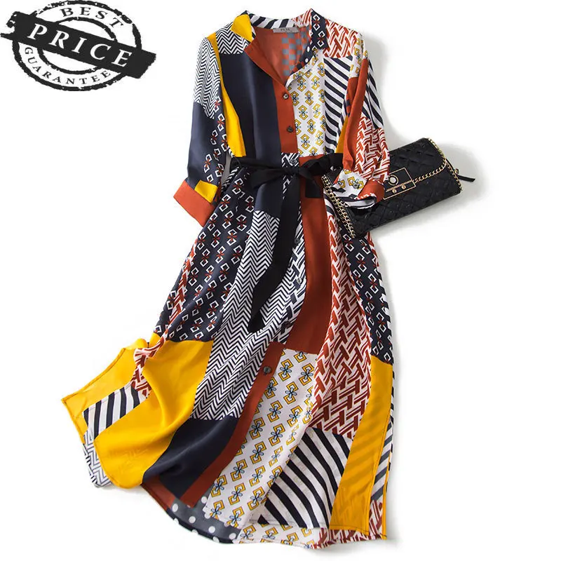 

Women Summer Dress Real Silk Long Dresses Spring Vintage Dress Party Dress Office Ladies Vestido Verano 2012 Clothes 0662