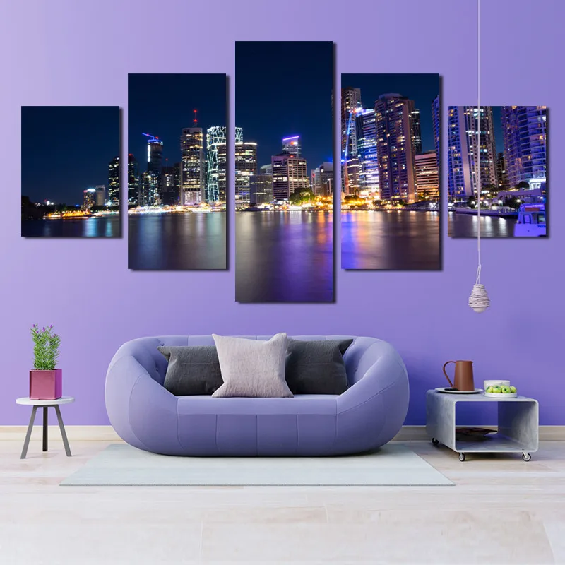 

City Night Scene Wall Painting Hd Photography Gorgeous Lighting Skyscraper Home Frameless Canvas Printing Decoration Poster