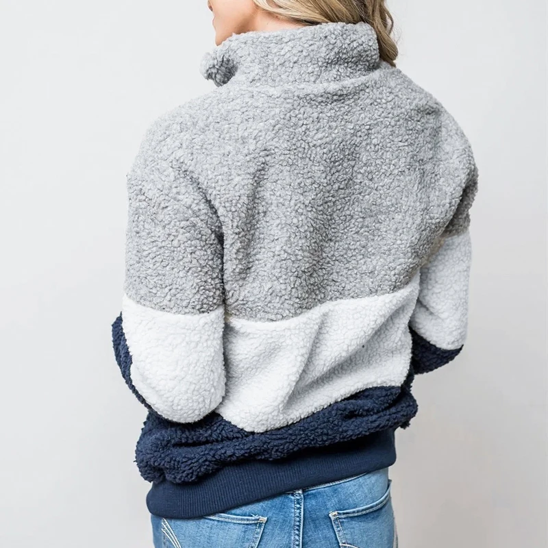 ELSVIOS 2XL Women Zipper Turtleneck Warm Sweatshirt Patchwork Hoodie Autumn Winter Long Sleeve Tops Jumper Femme Fleece Pullover | Женская