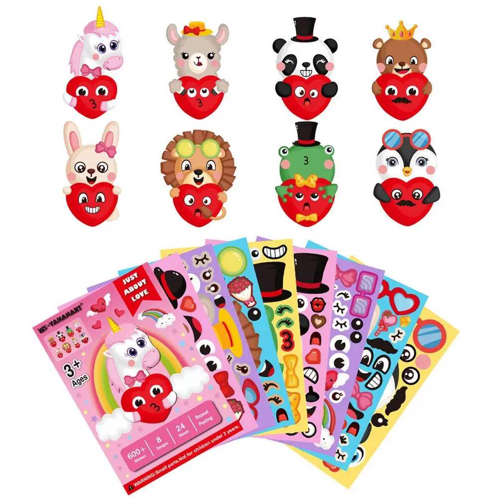 Наклейка на День святого Валентина 24 листа наклейка лицо для детей в форме сердца