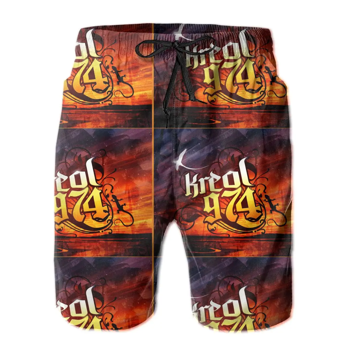 

Summer Men Beach Shorts Breathable Quick Dry Humor Graphic R248 basketball 974 Logo Kreol 974 Male Shorts
