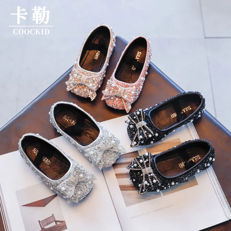 

Girls Princess Shoes 2020 Autumn New Korean Fashion Little Girl Bow Crystal Dance Shoes Children's Shoes