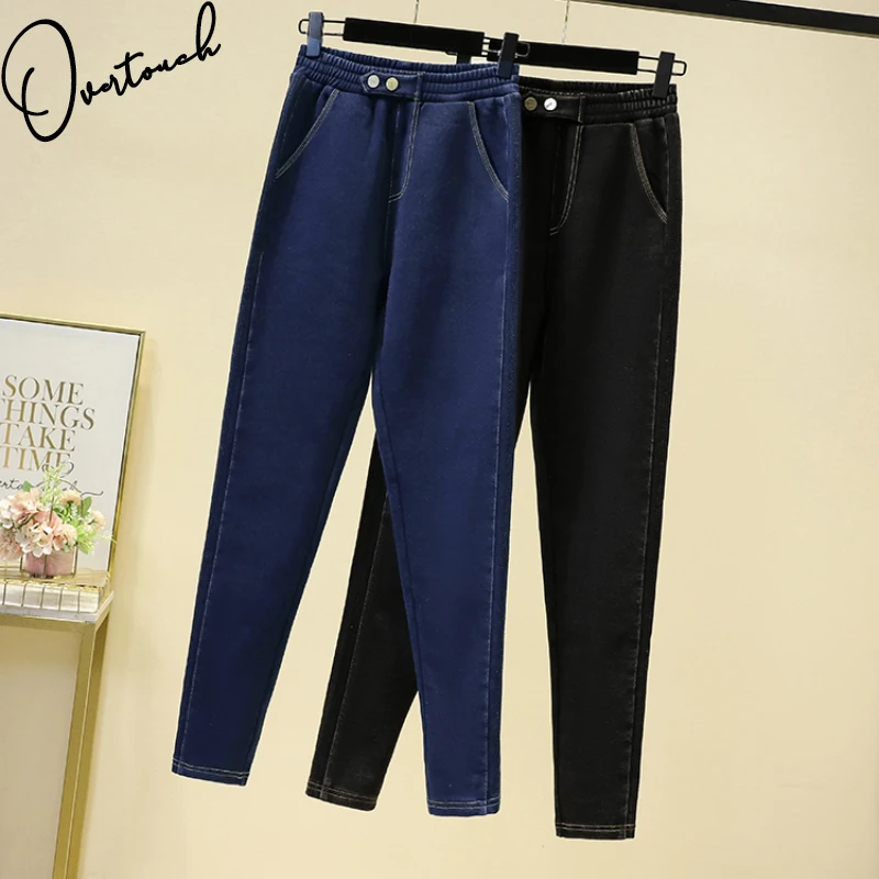 

Women Cothing Jeans Pants Oversize Cotton Thicken Pencil Pants Elastic Waist Fashion Lady Skinny Trousers Autumn Winter
