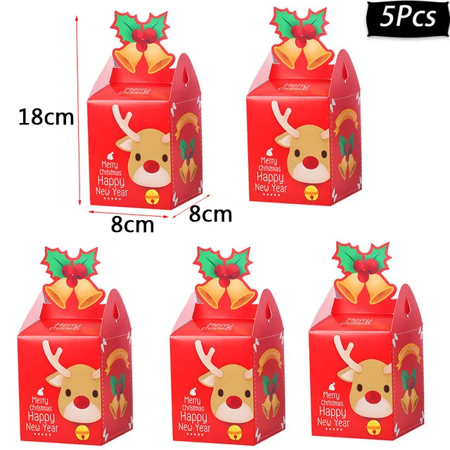 5pcs paper box b Веселые рождественские подарочные сумки Рождественская елка пластиковая упаковочная сумка Снежинка коробка с рождественскими конфетами новогодний спрос среди детей сумка Noel Navidad - Цвет: 5pcs paper box b