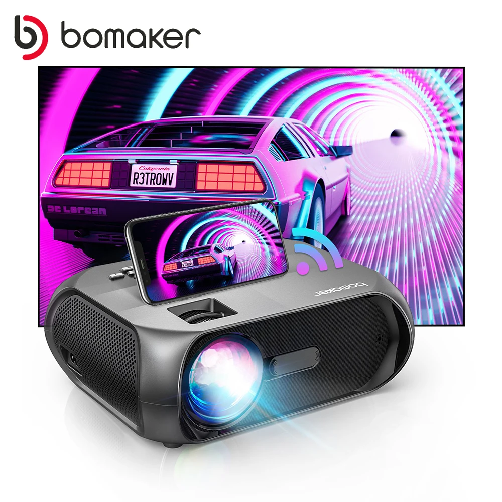 

BOMAKER WiFi Mini Projector, Portable Outdoor Movie Projector, 300" Display, Full HD 1080p Supported, Wireless Screen Mirroring