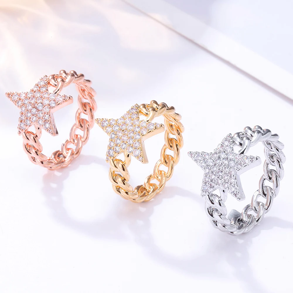 Кристальное кольцо со звездой для женщин золотой цвет фианит пентаграмма