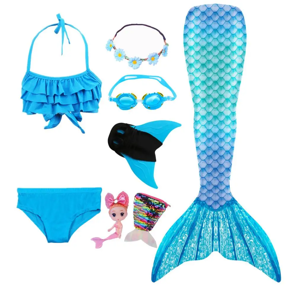 Хвост русалки для девочек Детский купальный костюм Костюм Русалки Купальник Goggle