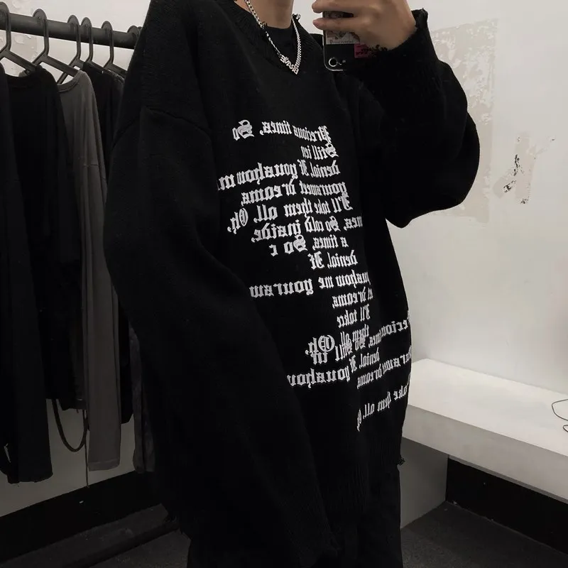 Woherb новый модный рваный свитер с надписью для женщин и мужчин топы пар джемпер Goth