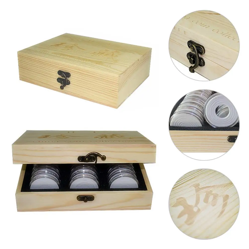 

Grid Commemorative Coin Collection Wooden Box Coin Storage Box Collection Box 2025303540mm Universal innate