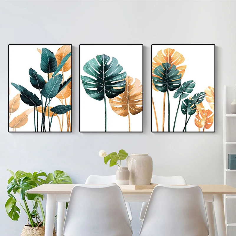 

Modern Minimalist Leaf Canvas Painting Abstract Tropical Plant Posters and Prints Living Room Bedroom Home Wall Art Decoration