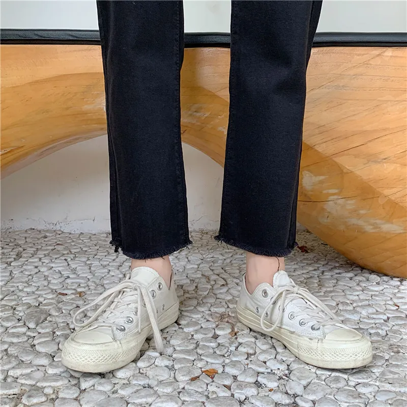 

Women Jeans Casual Ankle-length Soft Straight High Waist Button Fly Placket Fashion All-match Korean Style Simple Ulzzang Chic