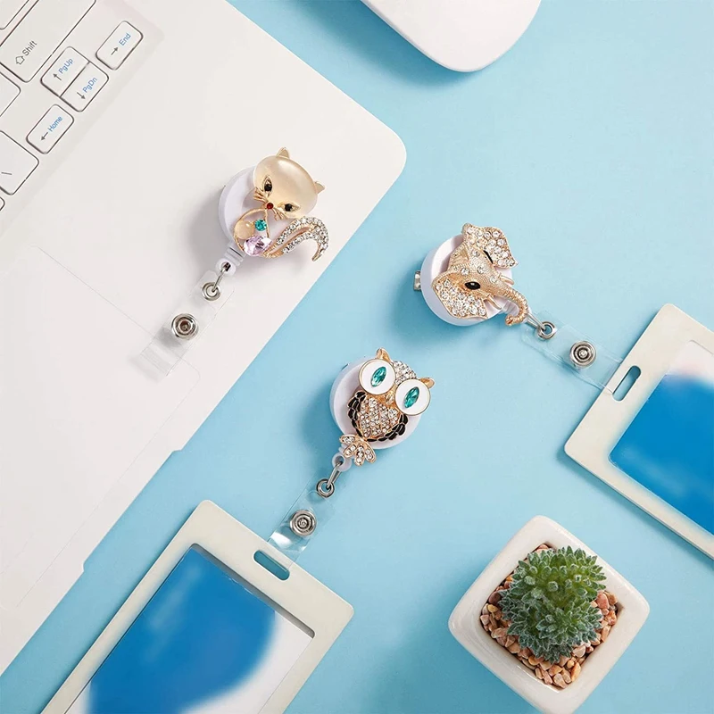 

3Pcs Retractable Badge Reel Owl Elephant Badge Holder with Alligator Clip, Name Card ID Badge Reel Clip for Volunteer