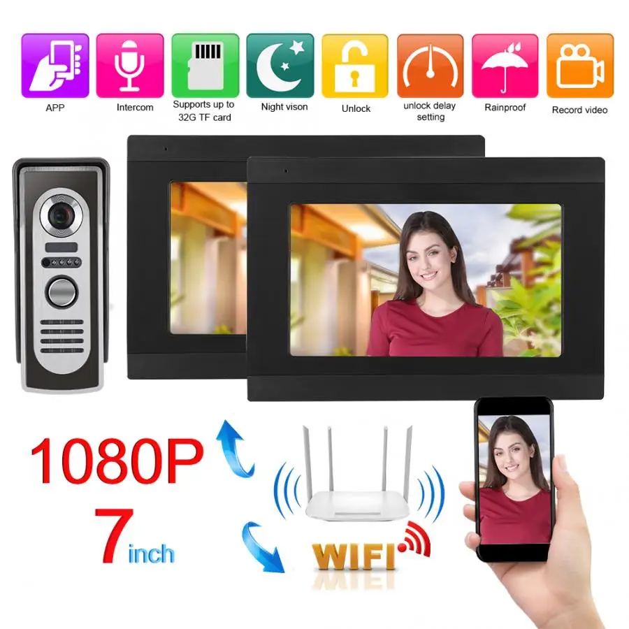 Visual Intercom Doorbell 1V2 7inches IR WIFI Video Visible APP Camera 1080P 100-240V door bell waterproof | Обустройство дома