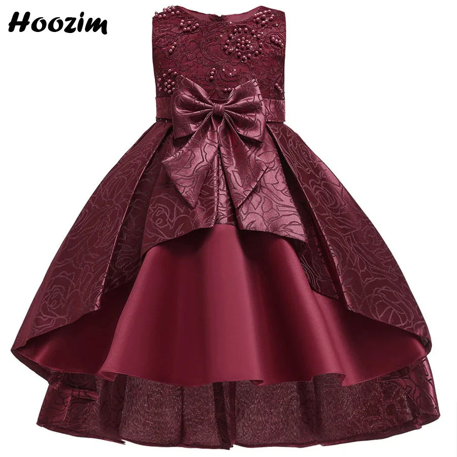 

Expensive Form Bow Back Zipper Elegant Pageant And Evening Dress Girls 3-9 Years Pearl Sequin Wedding Party Asymmetrical Dresses