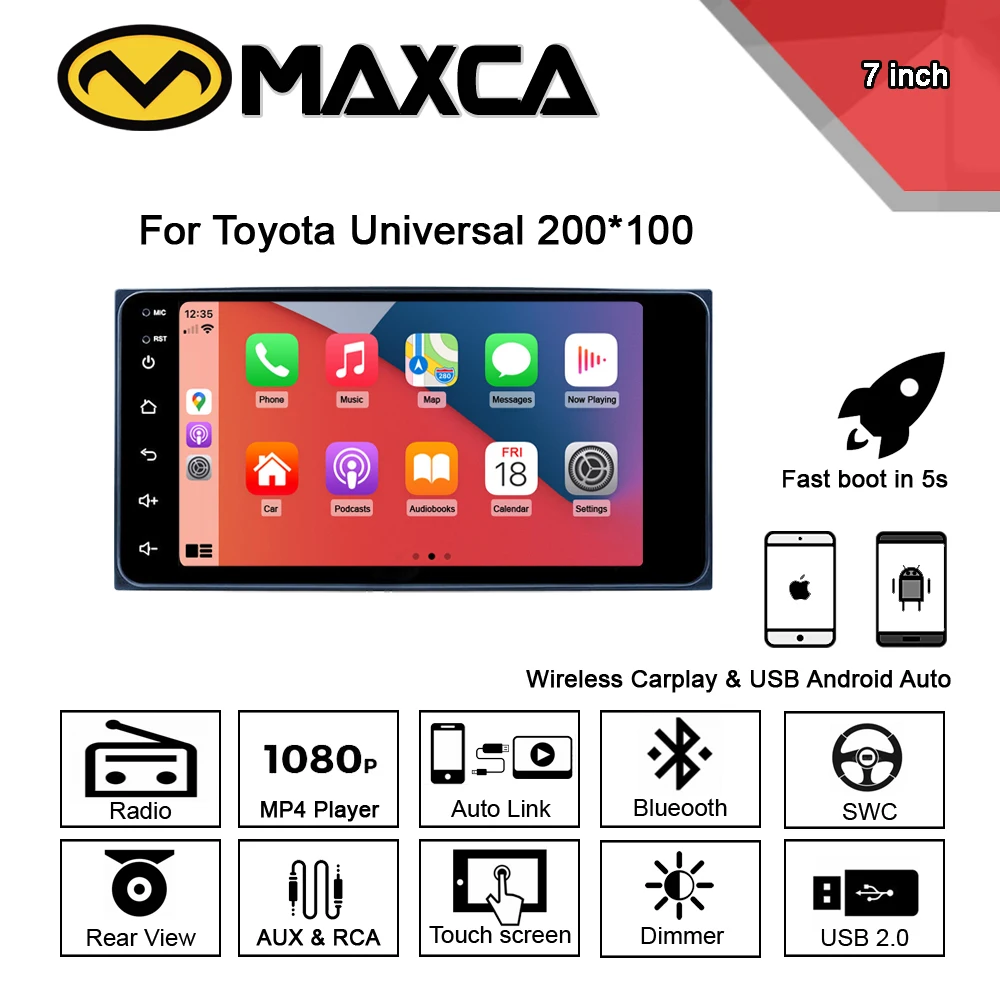 MAXCA 7-дюймовый 2 din беспроводной Carplay Android Авторадио для Toyota Corolla Auris Hilux VIOS Camry Wish Prado