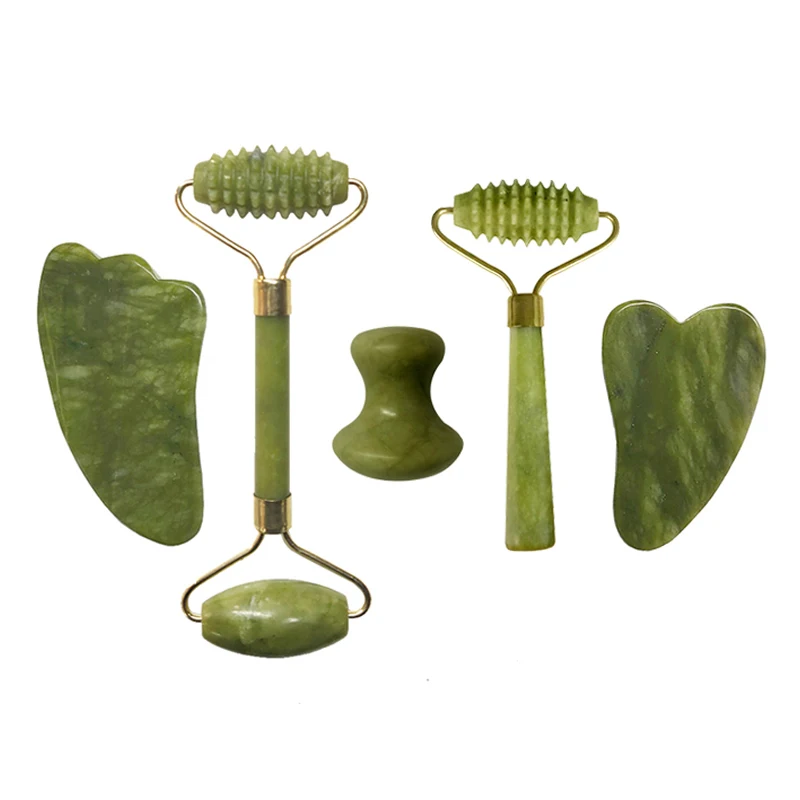 

Gouache Stone Face Massage Roller Gouache Scraper Set Natural Jade Roller Facial Massager Gua sha Scraper Guasha Massage Tools