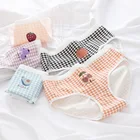 Новинка, хлопковое нижнее белье клубничного цвета для женщин, трусики, шорты в клетку с принтом для девушек, нижнее белье, 5 шт.компл.