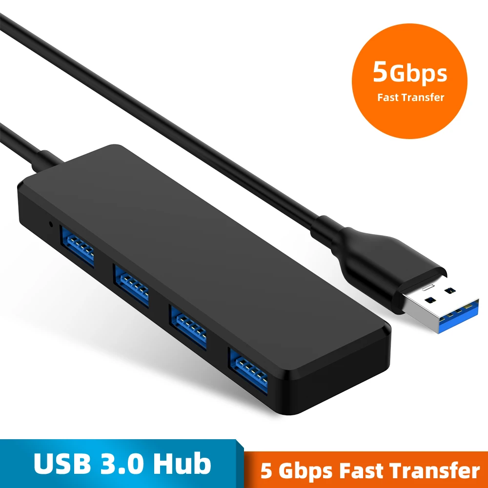 USB 3,0 концентратор Мульти USB разветвитель 4 порта расширитель несколько USB 3 Hab с питанием адаптер со светодиодным индикатором USB3.0 концентратор с переключателем для ПК - Цвет: Черный