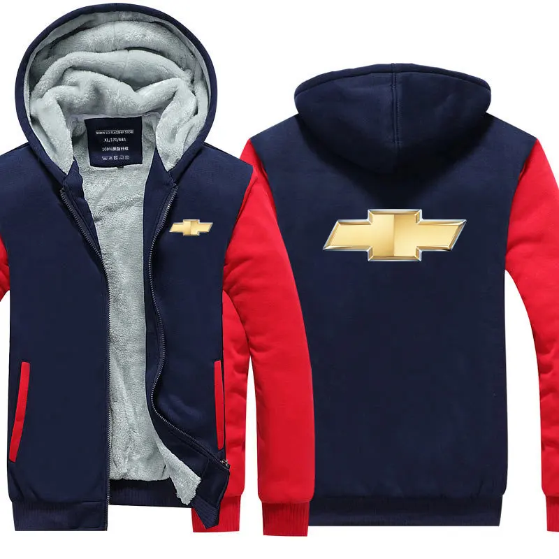 

New for male Thickening Solid Color Chevrolet Sweatshirt Plus Velvet zipper hoodies